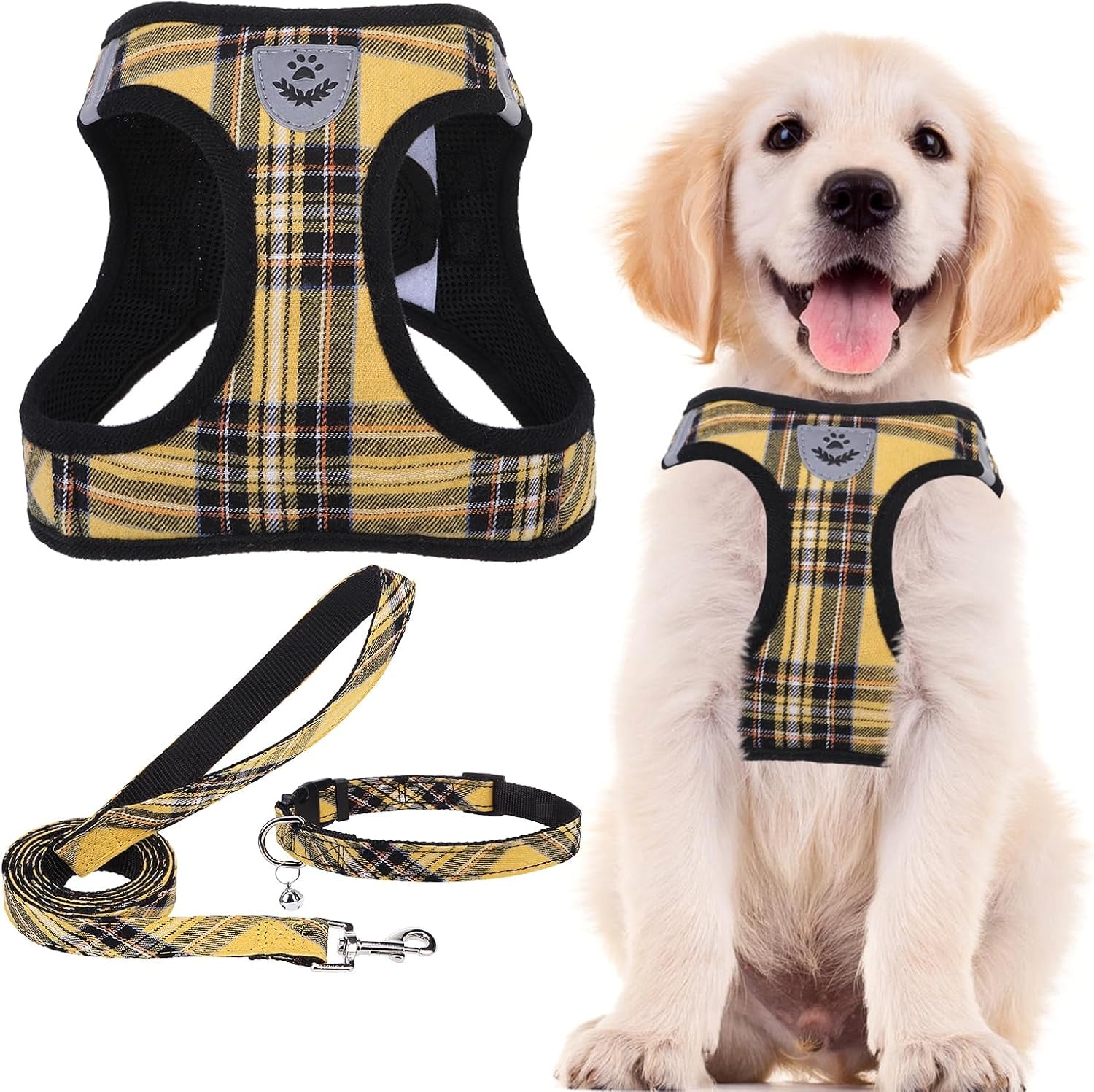 Adjustable Pet Harness Collar &Leash Set Step in for Small Dogs Puppy &Cats Outdoor Training &Running, Soft Mesh Padded Reflective Vest Harness,M: Chest Girth: 16-18In Collar: 11.8-15.7In