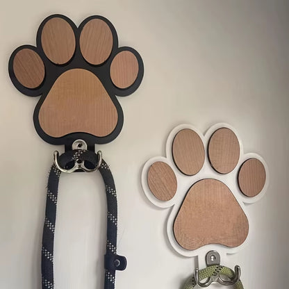 Wooden Paw Print Dog Leash Hanger Wall Hook - Claw Design Coat & Collar Holder for Dog Lovers Unique Pet Gift