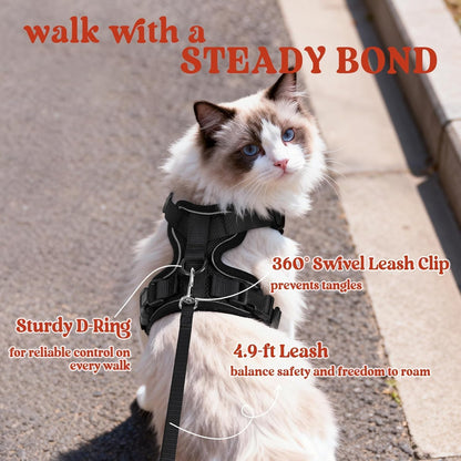 Cat Harness and Leash for Walking, Escape Proof Soft Adjustable Vest Harnesses for Cats, Easy Control Breathable Reflective Strips Jacket, Black, XS