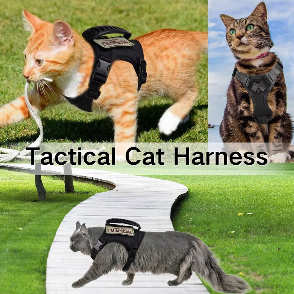 Tactical Cat Dog Harness Leash for Working Adjustable Pet Vest Harness Soft Mesh Training Puppy Straps with Handle for Large Cat