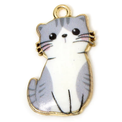 10 Pcs Cat Animal Animal Enamel Zinc Based Alloy Charms Gold Color Metal Pendants for DIY Jewelry Necklace Making 24Mm X 14Mm