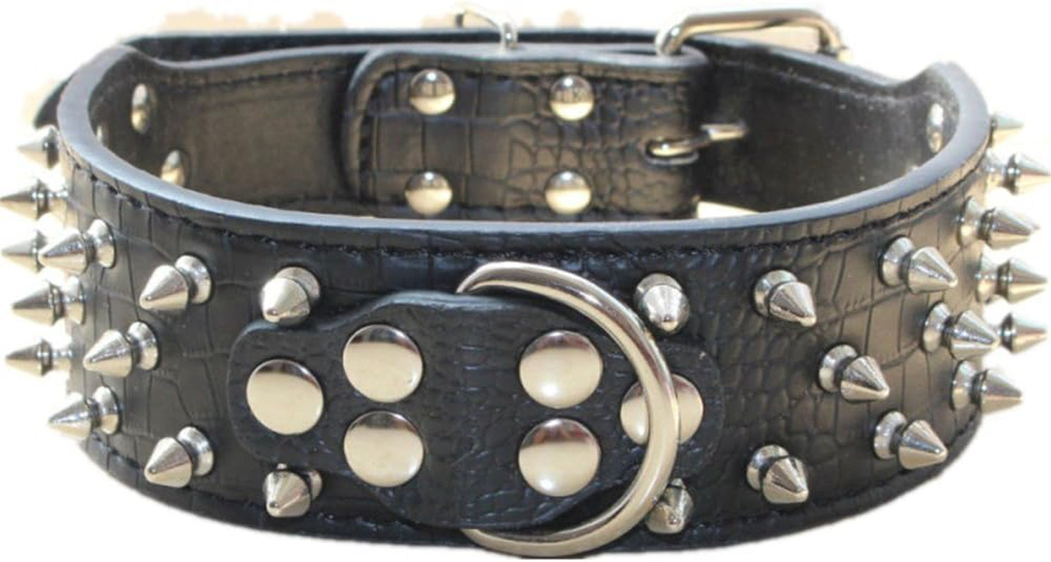 Spiked Studded Dog Collar, PU Leather Dog Collar, Adjustable Pet Collars for Medium or Large Breed Pet (L, Gold Brown2)