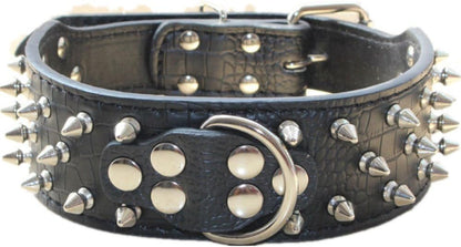 Spiked Studded Dog Collar, PU Leather Dog Collar, Adjustable Pet Collars for Medium or Large Breed Pet (L, Gold Brown2)