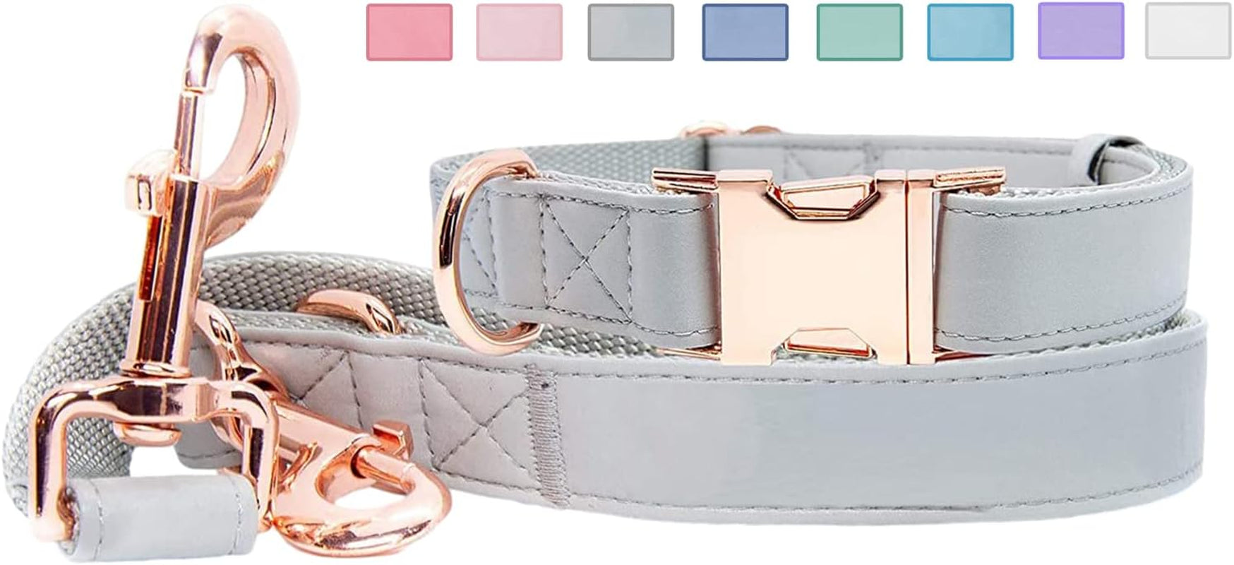 Soft Leather Dog Collar and Leash (6.6') Set - Stylish Rose Gold Heavy Duty Metal Buckle, 4 Adjustable Lengths Leash for Small Medium Large Dogs - Comfortable & Easy to Clean Pink M(13.8"-19.7")