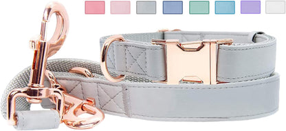 Soft Leather Dog Collar and Leash (6.6') Set - Stylish Rose Gold Heavy Duty Metal Buckle, 4 Adjustable Lengths Leash for Small Medium Large Dogs - Comfortable & Easy to Clean Pink M(13.8"-19.7")