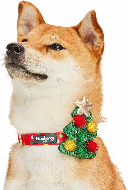 Polka Dots Christmas Dog Collar, Large, Adjustable 18"-26" Neck, Holiday Dog Collar with Bow for Large Dogs