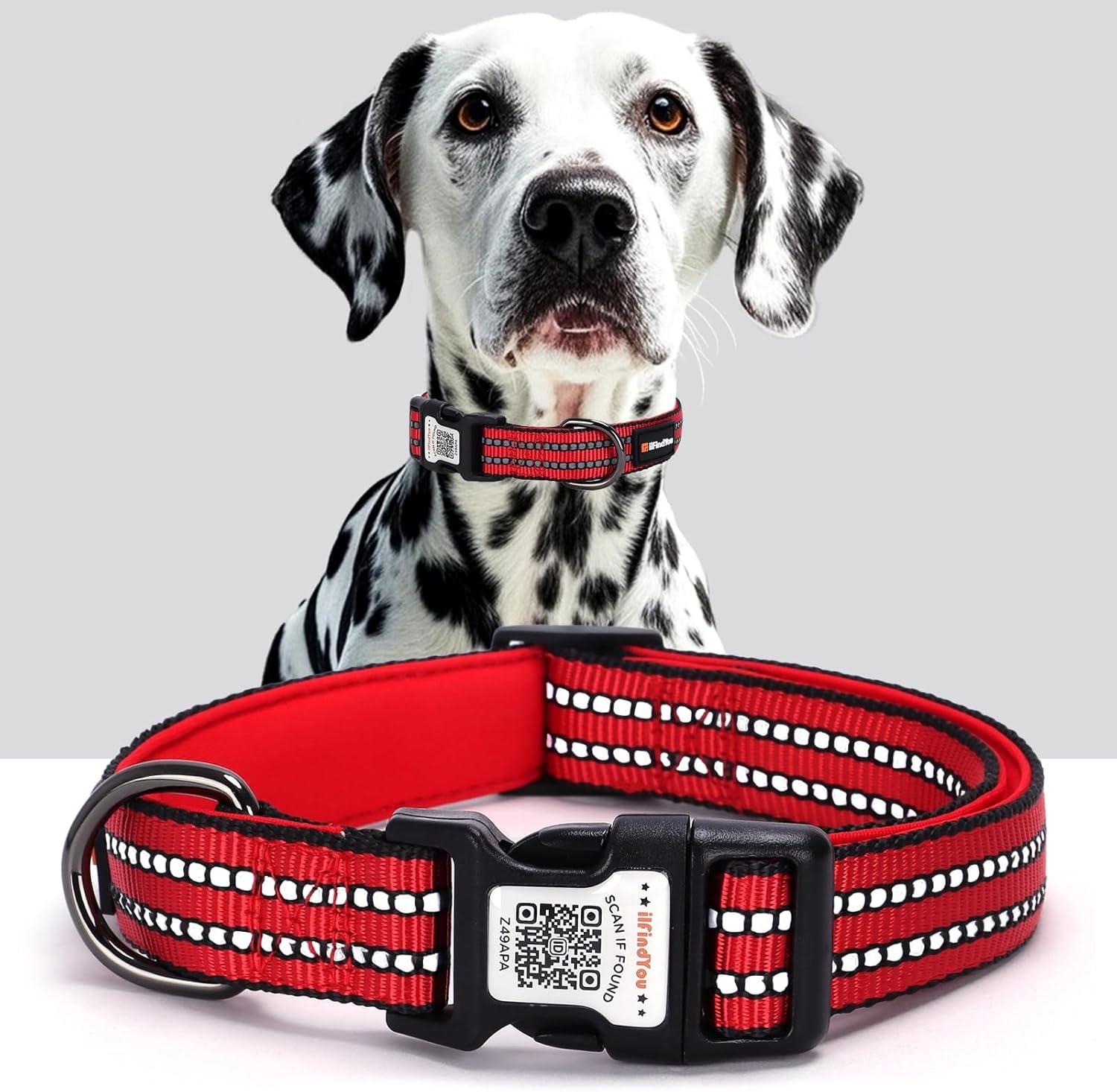 Reflective Dog Collar with QR Code Tag, Personalized Dog Collar, Safety Night Visibility, Anti-Loss Function (Blue, Medium)