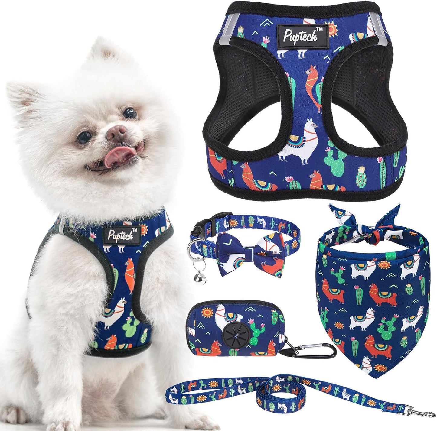 Adjustable Pet Harness Collar &Leash Set Step in for Small Dogs Puppy &Cats Outdoor Training &Running, Soft Mesh Padded Reflective Vest Harness,M: Chest Girth: 16-18In Collar: 11.8-15.7In