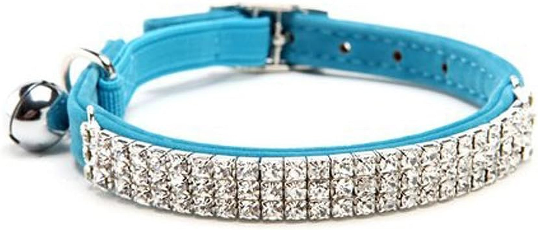 Soft Velvet Safe Cat Adjustable Collar Bling Diamante with Bells,11 Inch for Small Dogs and Cats (Black)