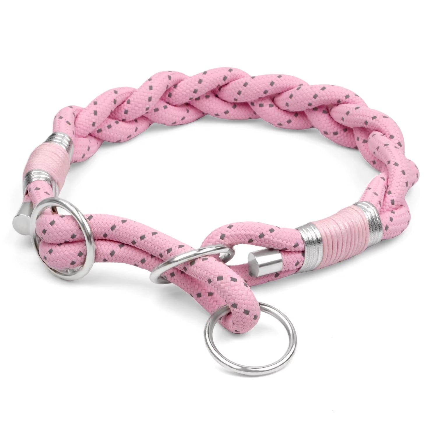 Braid Twisted Design Collar for Dog Strong Solid with Reflective Effect Pet Collars Sky Blue and Pink Colors New Training Collar