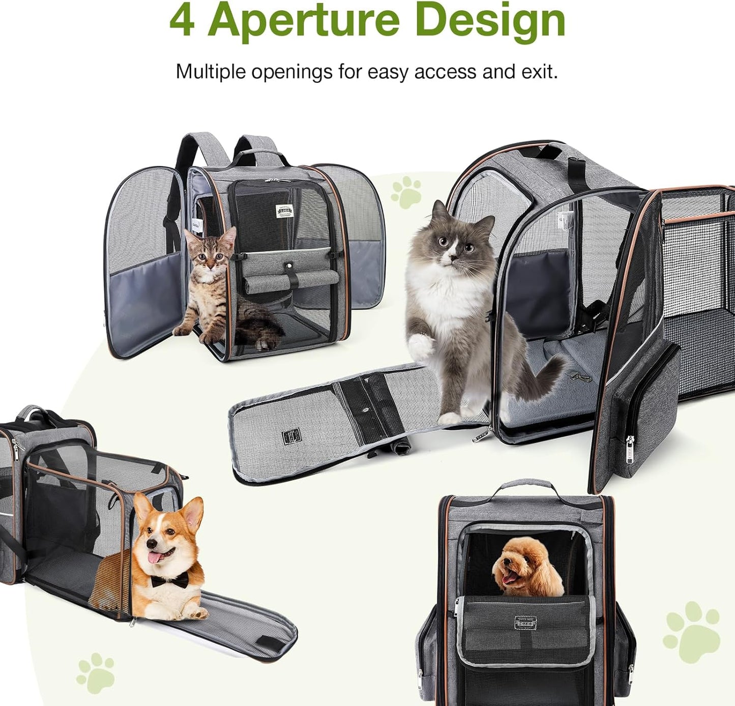 Cat Carrier Backpack, Expandable Pet Carrier with Sun Shade & Full Front Opening, Breathable Mesh Backpack for Small Dogs & Medium Cats up to 18 Lbs, Foldable for Hiking, Camping (Grey)
