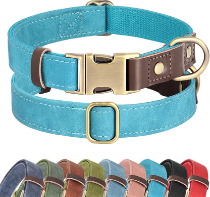 Soft PU Leather Dog Collars for Small Dogs,Classic Adjustable Dog Collars with Quick Release Metal Buckle,Easy Clean and Comfortable with Nylon Lining,Green,S Neck 11-15"
