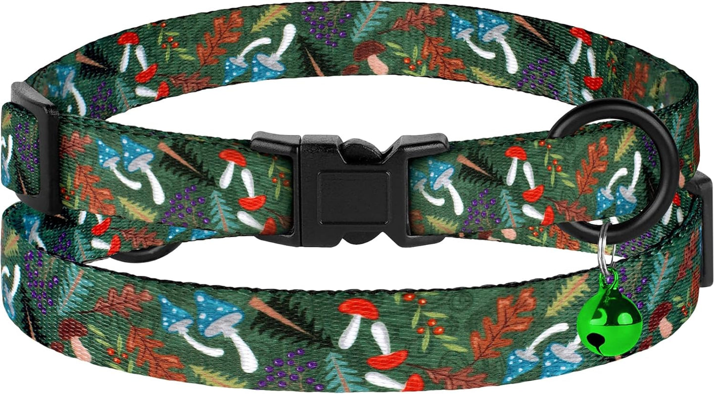 4PCS Breakaway Cat Collars with Bell - Cute Soft Adjustable Safety Kitten Collars 4-Pack - Nylon Pet Collars Nature Tribal Striped Floral Space Aztec Flowers Print (Nature)