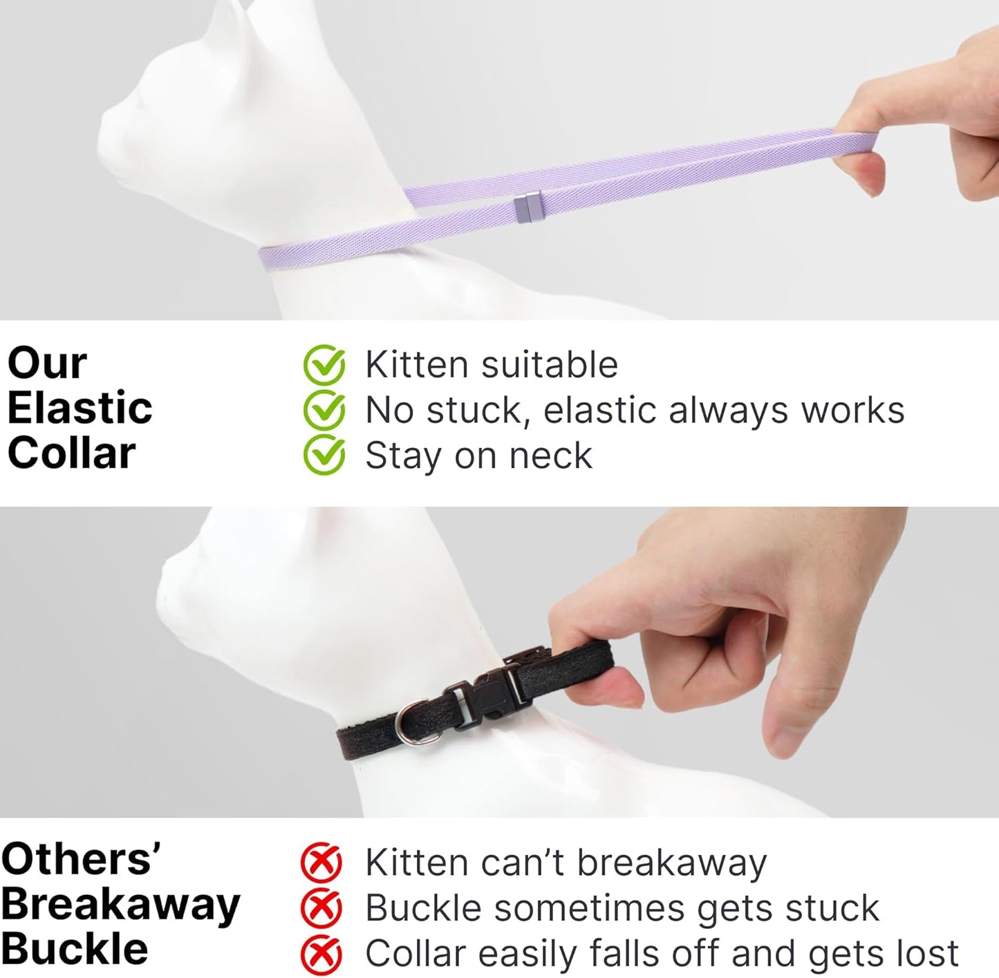 Safety Cat Collar - U.S. IDA Gold Awarding Design, Stretch Elastic Quick Release, Non Breakaway - Light Weight for Kitten, Neck Fit 5.9'-11.8' for All Small Large Cat,S(Cocoa)
