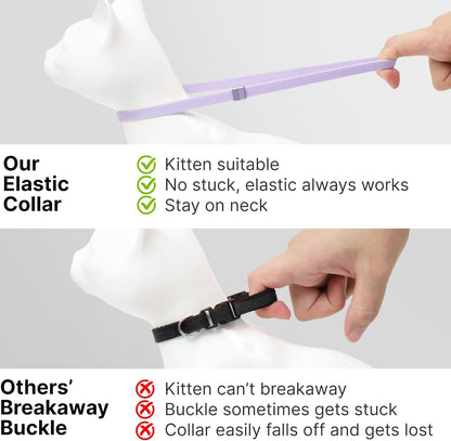 Safety Cat Collar - U.S. IDA Gold Awarding Design, Stretch Elastic Quick Release, Non Breakaway - Light Weight for Kitten, Neck Fit 5.9'-11.8' for All Small Large Cat,S(Cocoa)