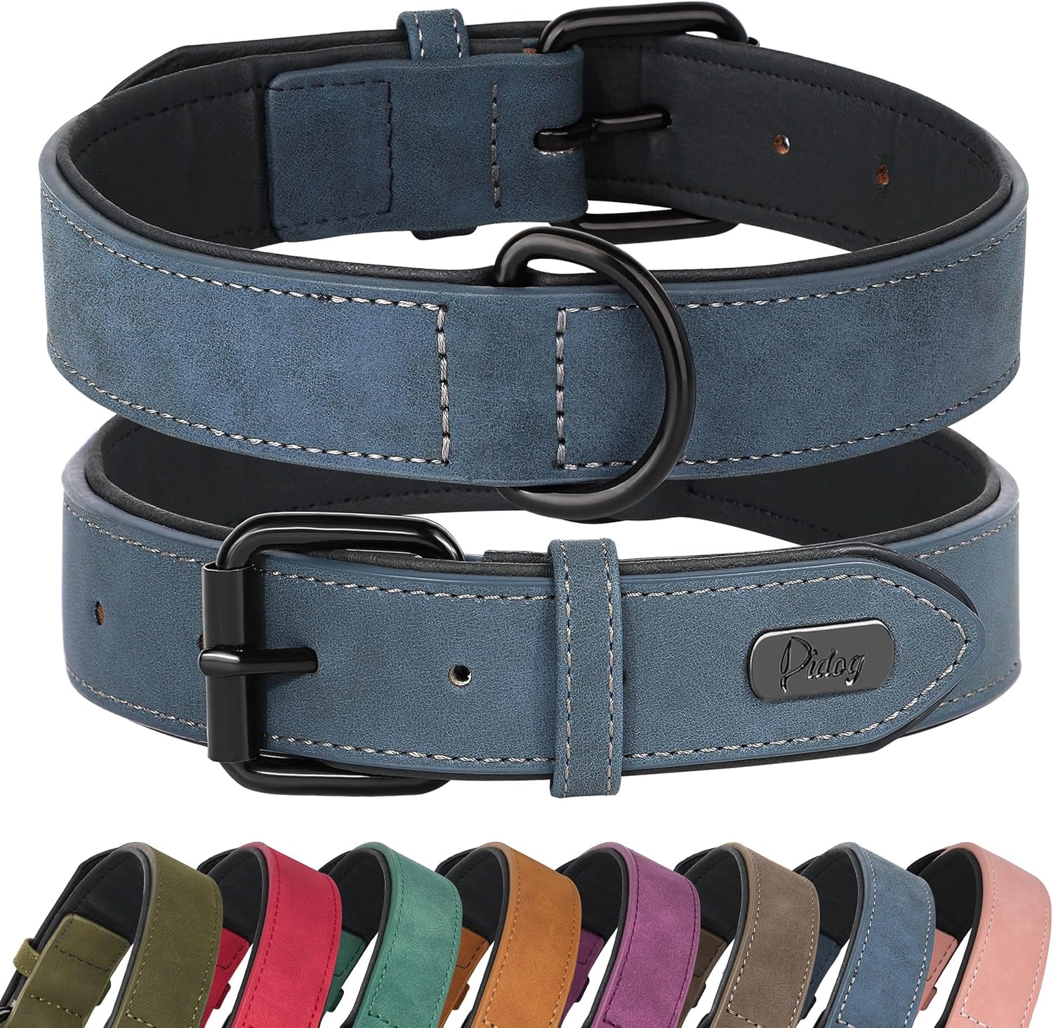 Soft Padded PU Leather Dog Collar, Breathable and Adjustable Dog Collars for Medium Dogs, Comfortable for Daily Walk, Purple, L Fit Neck 14-18"(22-44 Lbs)