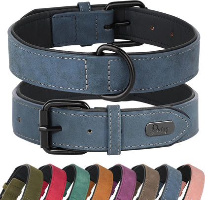 Soft Padded PU Leather Dog Collar, Breathable and Adjustable Dog Collars for Medium Dogs, Comfortable for Daily Walk, Purple, L Fit Neck 14-18"(22-44 Lbs)