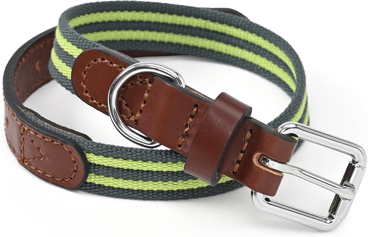 | Genuine Leather Dog Collar | Heavy Duty Canvas Dog Collars with Adjustable Rust-Proof Metal Pin Buckle | Boy Dog Collars for Medium Dogs(Pin Buckle-Turquoise Green)