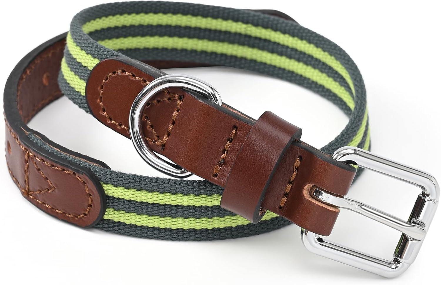 | Genuine Leather Dog Collar | Heavy Duty Canvas Dog Collars with Adjustable Rust-Proof Metal Pin Buckle | Boy Dog Collars for Medium Dogs(Pin Buckle-Turquoise Green)