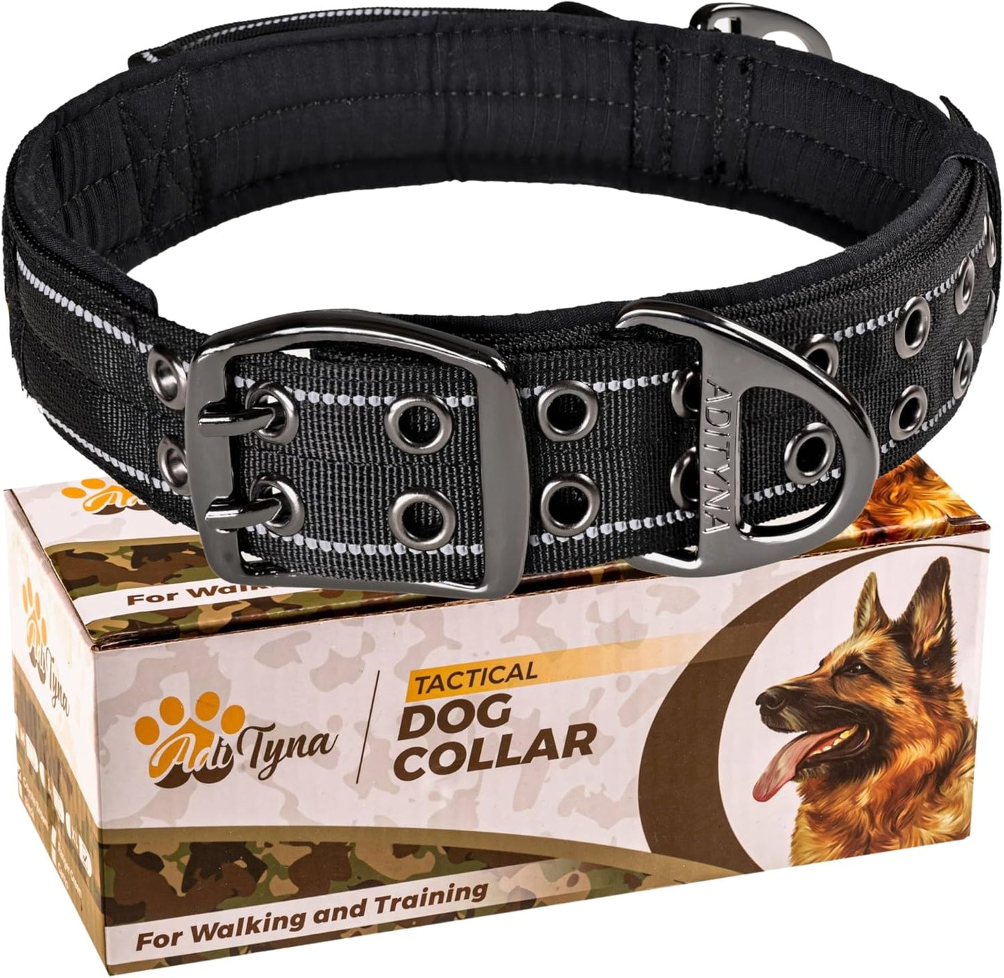 Heavy Duty Dog Collar for Large Dogs - Reflective Collar with Handle for Training, and Walking - Wide, Thick, Tactical, Soft Neoprene Padded
