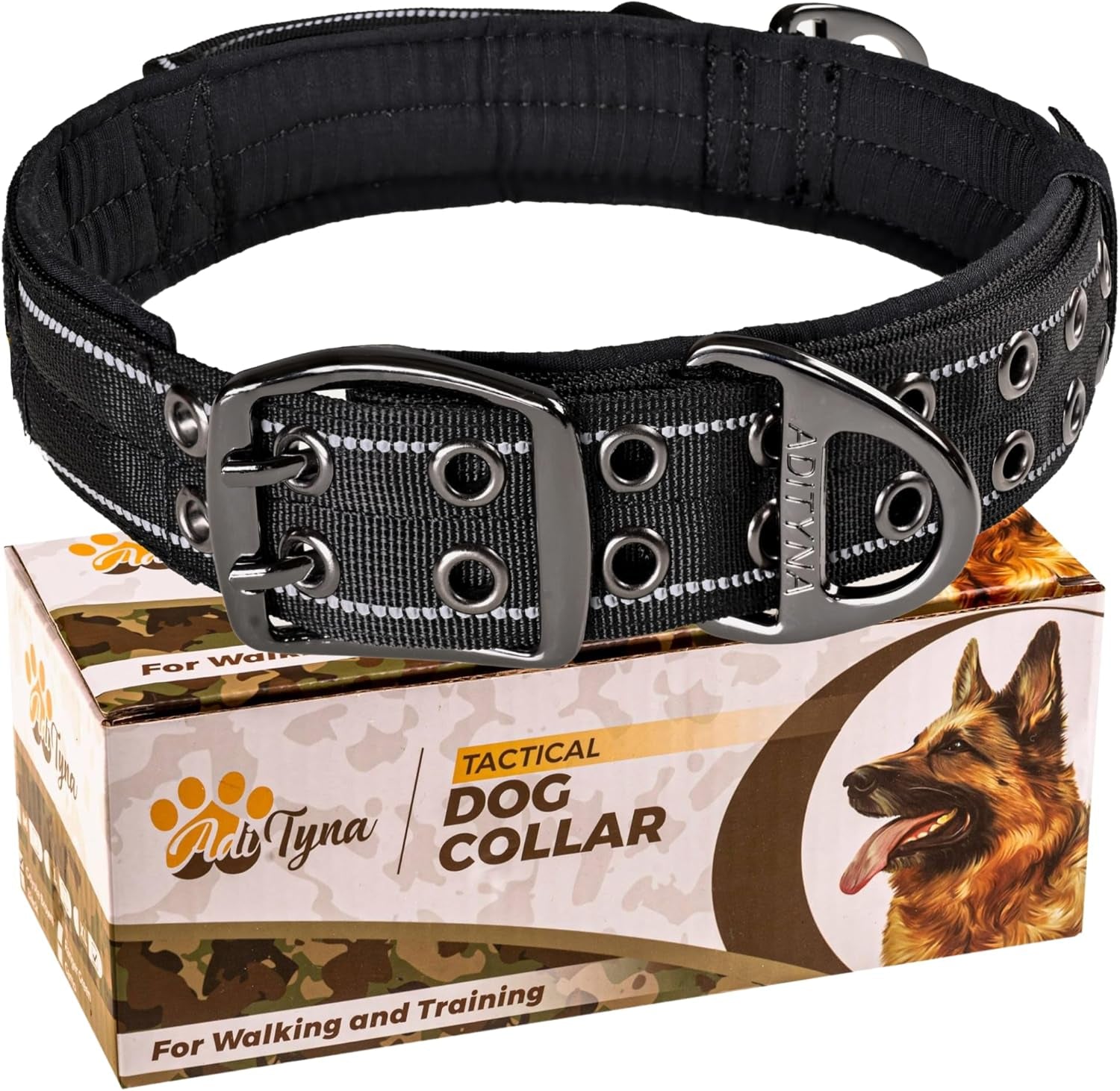 Heavy Duty Dog Collar for Large Dogs - Reflective Collar with Handle for Training, and Walking - Wide, Thick, Tactical, Soft Neoprene Padded