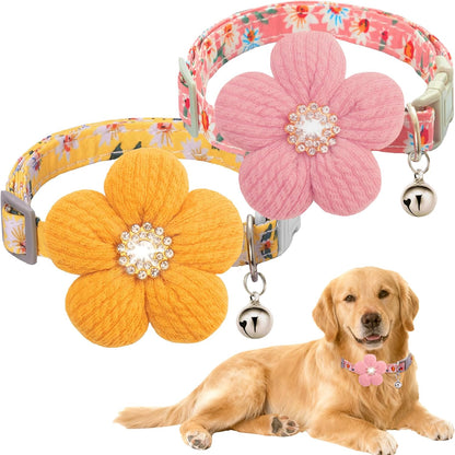 Small Dog Collar with Flower, Puppy Collar for Girl Dog Collars for Small Dogs Cute Dog Collar with Bell, Adjustable Length