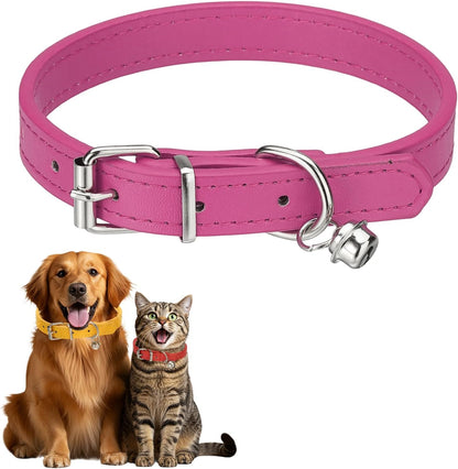 Dog Collar with Bell, Pu Leather Cat Collars Pet Basic Soft Padded Adjustable Buckle, 14.5" (Blue, 1 Pcs), Intended for Teacup/Little Dog/Kitten Cats/Small Animals
