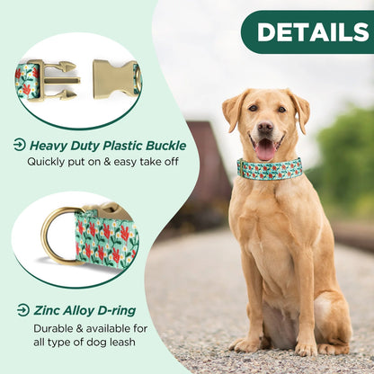Cute Dog Collar, Cyan Flower Pattern, Soft Nylon Pet Collars for Small Medium Large Dogs, L