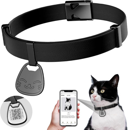 Cat Collar with QR Code Name Tag, Breakaway Kitten Collar for Boy & Girl Cats, Ultra Soft Elastic Adjustable Band, Safety Break Away Buckle, Comfortable & Secure Pet ID Collar (6"-12"), Iridescent
