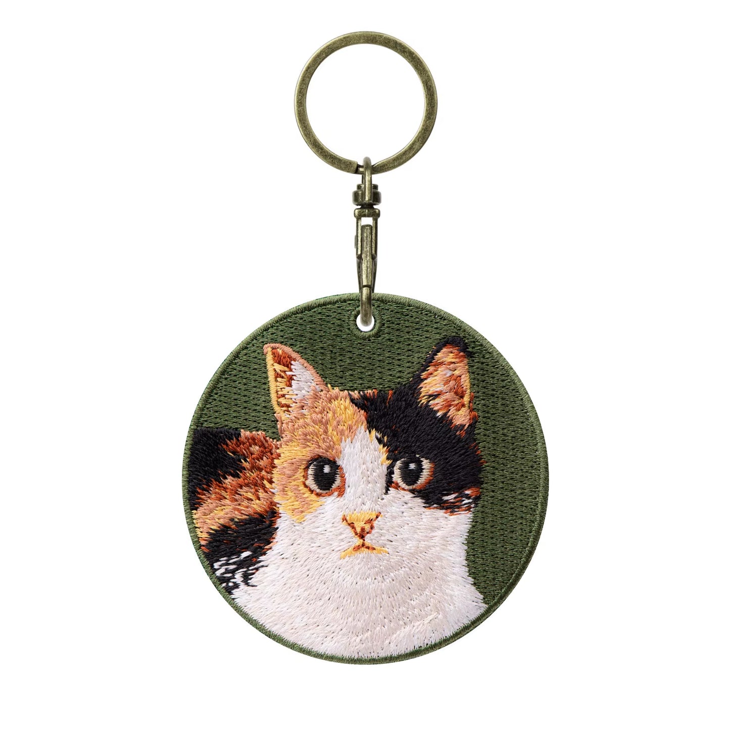 1 Piece Double Sides Embroidered Cat Patch Key Chain - Cute Pet Themed Durable Keychain Key Ring for Easy Attachment