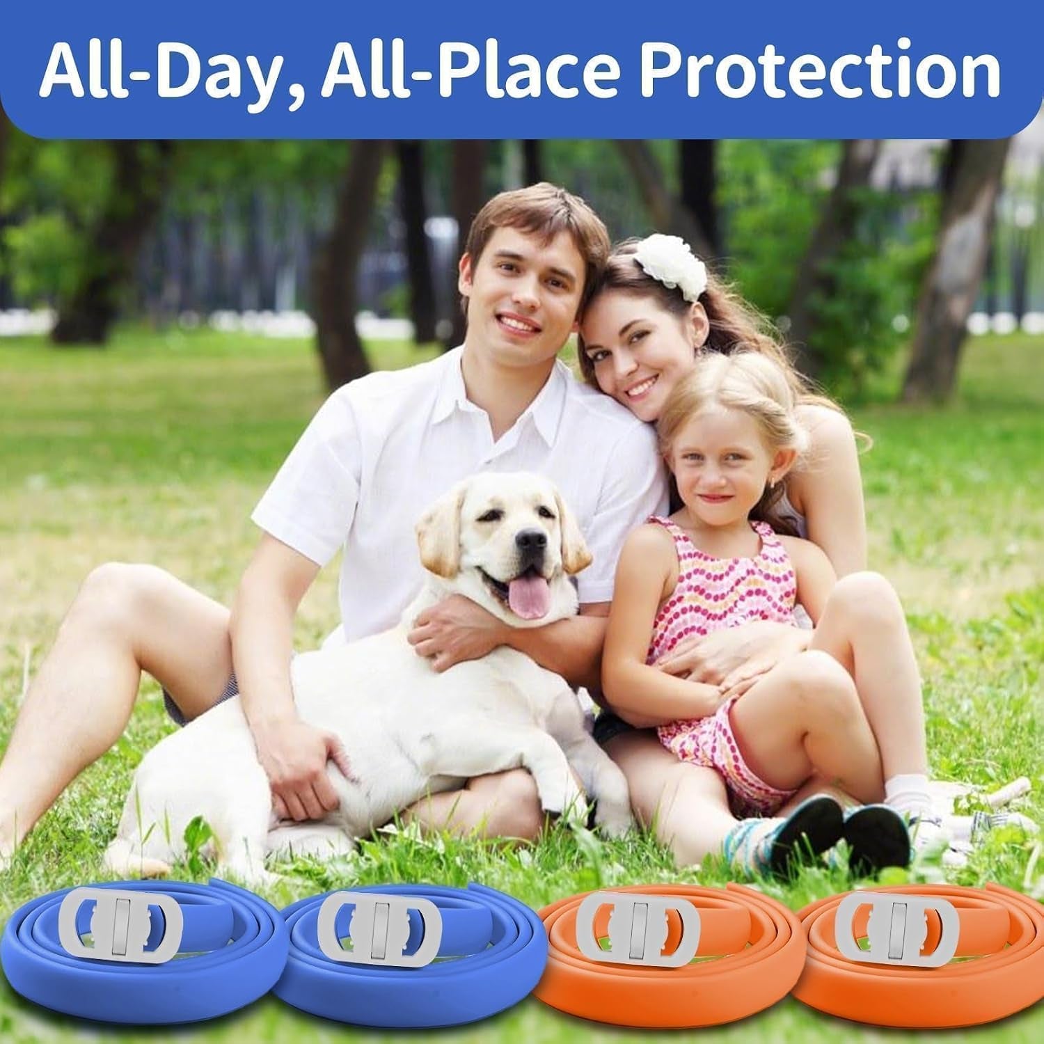 Ultimate Dog Flea and Tick Prevention Collar - 4 Pack, Waterproof & Adjustable for Dogs and Puppies, 32-Month Protection in Blue & Orange