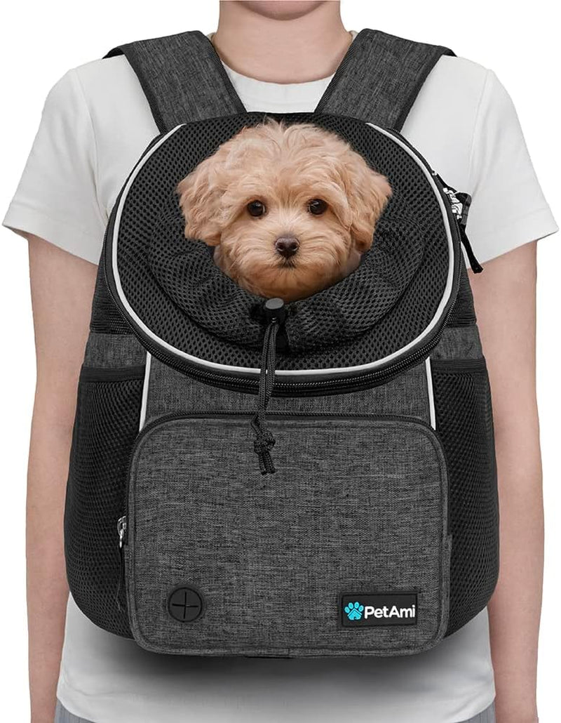 Adjustable Dog & Cat Chest Carrier Backpack, Ventilated for Hiking & Camping, Small to Large Pets up to 15 Lbs, Dark Gray