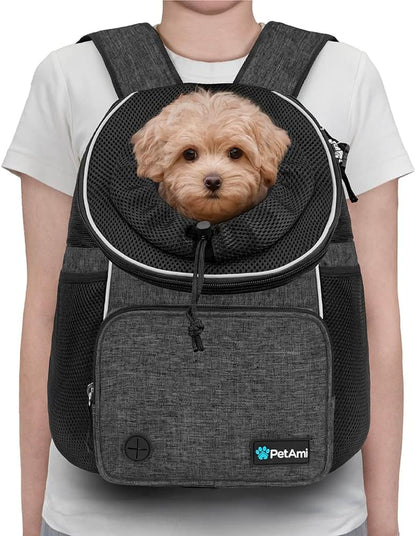 Adjustable Dog & Cat Chest Carrier Backpack, Ventilated for Hiking & Camping, Small to Large Pets up to 15 Lbs, Dark Gray