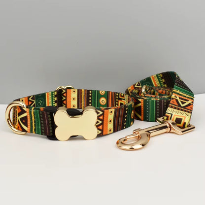 Custom Engraved Ethnic Style Dog Collar with Nameplate for Small Medium Large Dogs Pet Supplies with Matching Leash