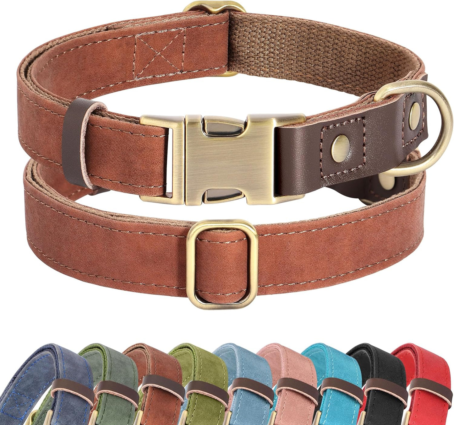 Soft PU Leather Dog Collars for Small Dogs,Classic Adjustable Dog Collars with Quick Release Metal Buckle,Easy Clean and Comfortable with Nylon Lining,Green,S Neck 11-15"