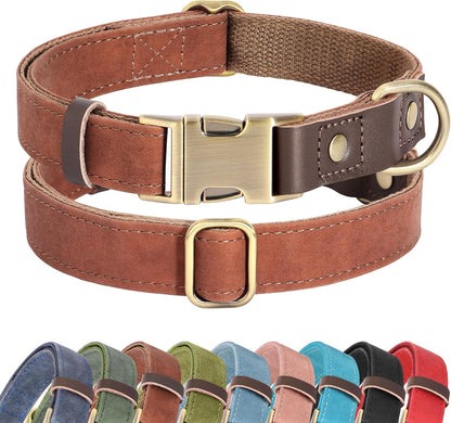 Soft PU Leather Dog Collars for Small Dogs,Classic Adjustable Dog Collars with Quick Release Metal Buckle,Easy Clean and Comfortable with Nylon Lining,Green,S Neck 11-15"