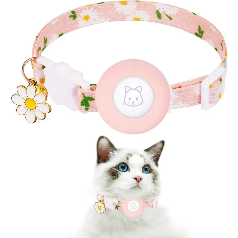 Airtag Case Cat Collar Kitten with Bells and Flower Charm Tracker Adjustable Collars for Kitties and Puppies anti Lost Locator