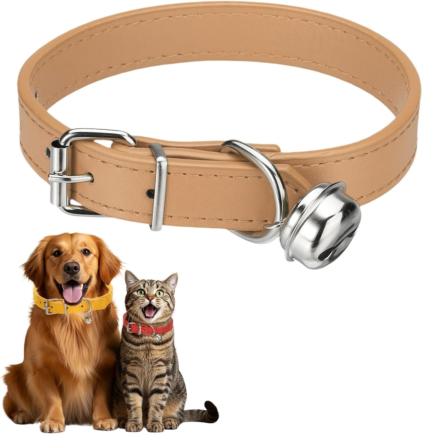Dog Collar with Bell, Pu Leather Cat Collars Pet Basic Soft Padded Adjustable Buckle, 14.5" (Blue, 1 Pcs), Intended for Teacup/Little Dog/Kitten Cats/Small Animals