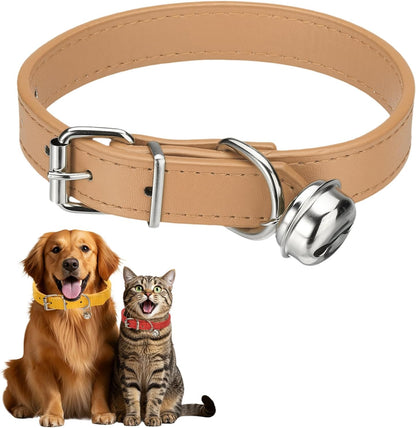 Dog Collar with Bell, Pu Leather Cat Collars Pet Basic Soft Padded Adjustable Buckle, 14.5" (Blue, 1 Pcs), Intended for Teacup/Little Dog/Kitten Cats/Small Animals