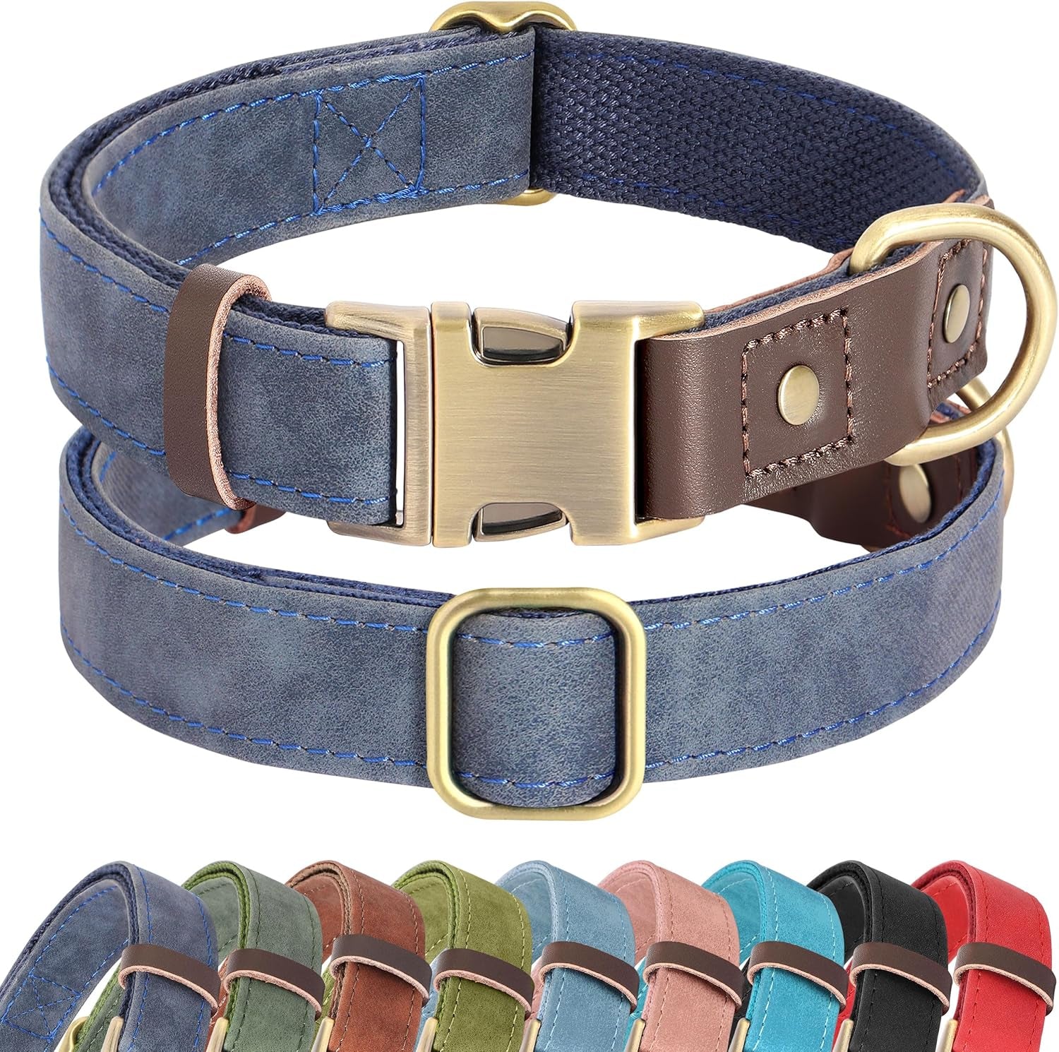 Soft PU Leather Dog Collars for Small Dogs,Classic Adjustable Dog Collars with Quick Release Metal Buckle,Easy Clean and Comfortable with Nylon Lining,Green,S Neck 11-15"