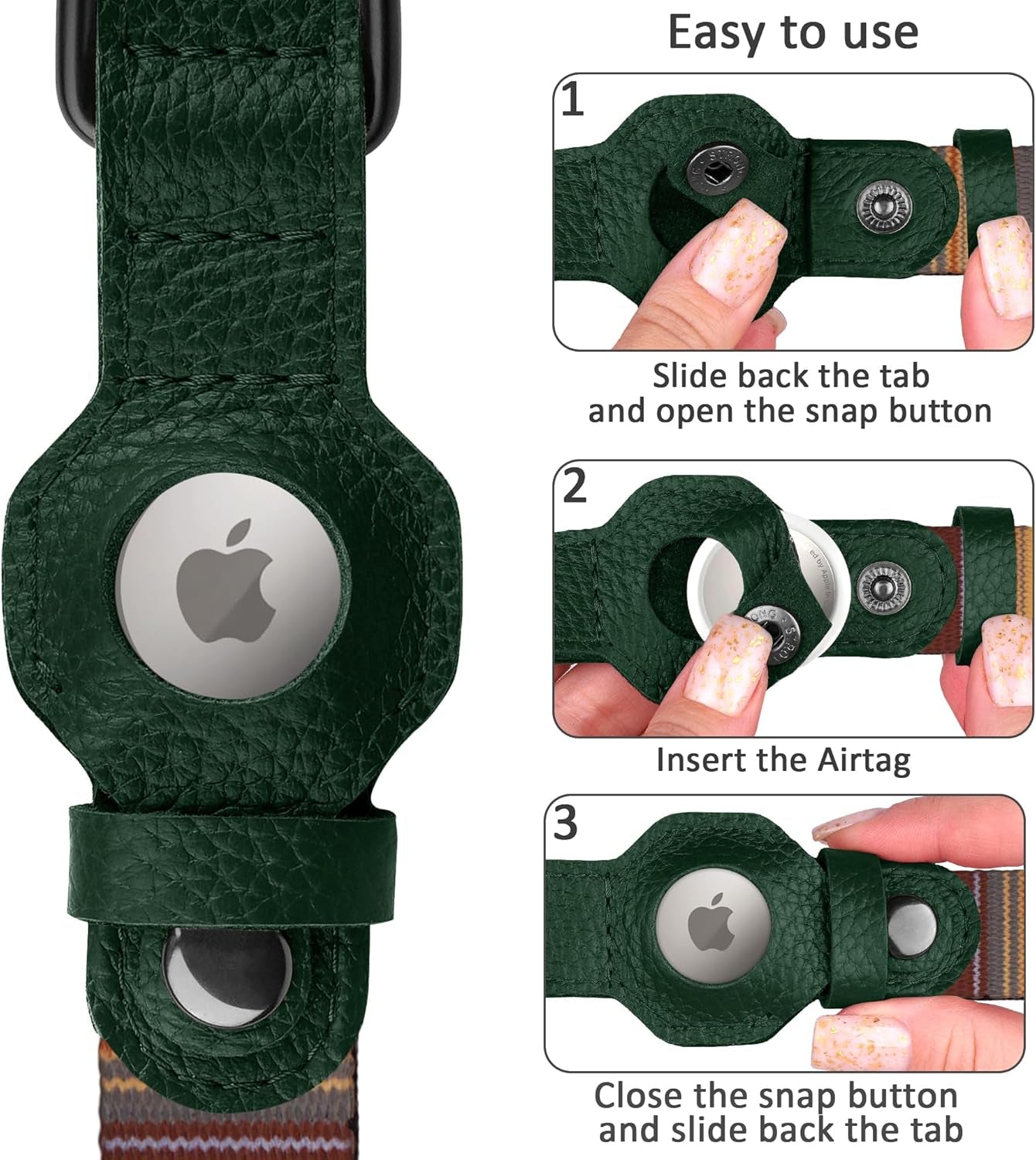 Airtag Dog Collar with Metal Buckle - Printed Nylon Soft Leather Dog Collar with Apple Airtag Holder - Secure Tracking GPS Pet Collars for Girl Boy Small Large Dogs (L, 17"-21" Neck Fit, Striped)