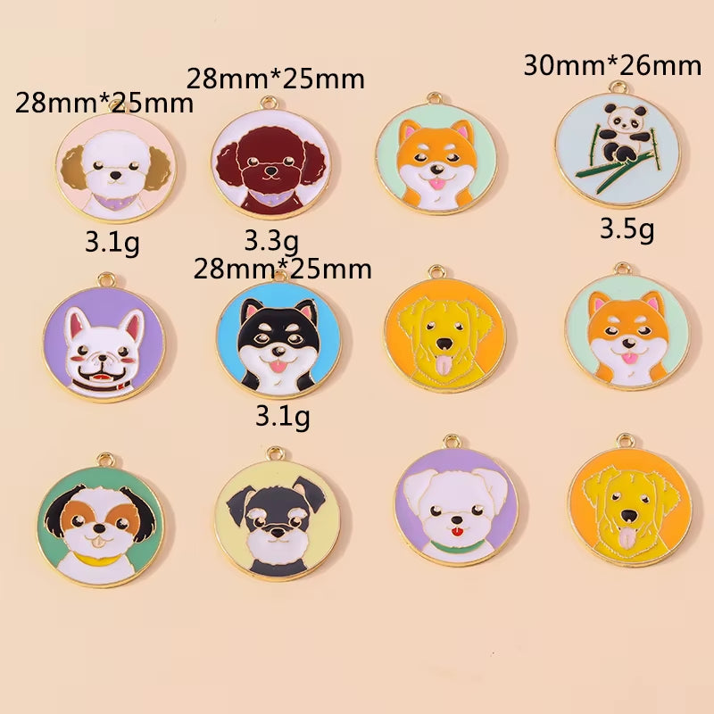 10Pcs Cute Enamel Animal Charms Husky Corgi Bulldog Puppy Dog Pendant for Bracelet Necklace Handmade Jewelry Findings