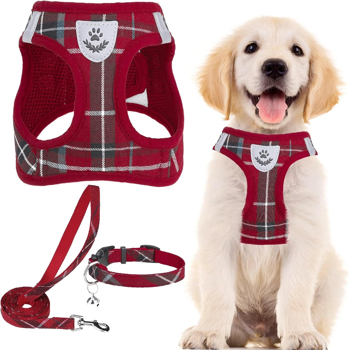 Adjustable Pet Harness Collar &Leash Set Step in for Small Dogs Puppy &Cats Outdoor Training &Running, Soft Mesh Padded Reflective Vest Harness,M: Chest Girth: 16-18In Collar: 11.8-15.7In