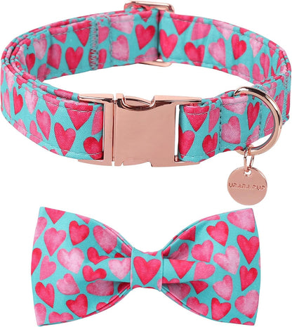 Patriotic Dog Collar with Bow Tie - 4th of July Comfortable Cotton American Flag Design for Large Dogs, Stylish Metal Buckle