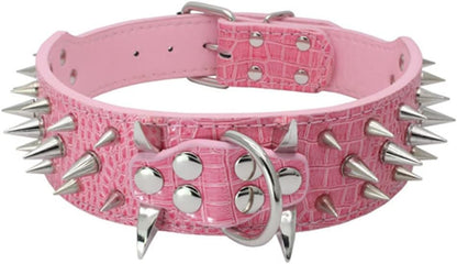 Spiked Studded Dog Collar, PU Leather Dog Collar, Adjustable Pet Collars for Medium or Large Breed Pet (L, Gold Brown2)