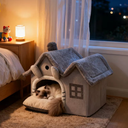 3Kgfoldable Puppy House Small Dog Kennel Bed Mat Winter Cat Warm Bed Nest Pet Double Roof House Basket Pet Puppy Cave Sofa