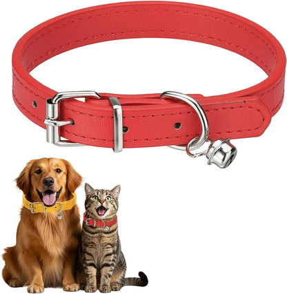 Dog Collar with Bell, Pu Leather Cat Collars Pet Basic Soft Padded Adjustable Buckle, 14.5" (Blue, 1 Pcs), Intended for Teacup/Little Dog/Kitten Cats/Small Animals