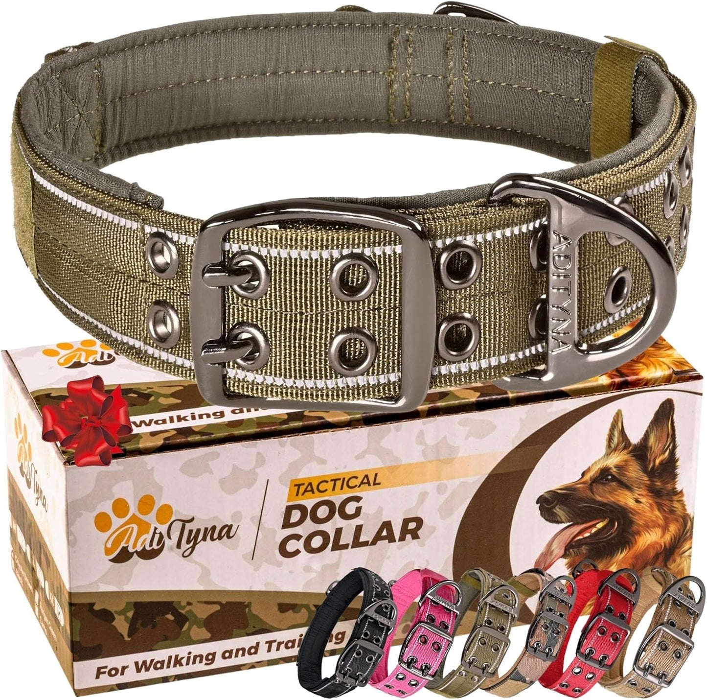 Heavy Duty Dog Collar for Large Dogs - Reflective Collar with Handle for Training, and Walking - Wide, Thick, Tactical, Soft Neoprene Padded