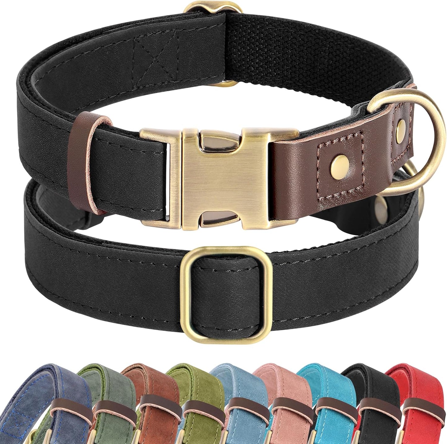 Soft PU Leather Dog Collars for Small Dogs,Classic Adjustable Dog Collars with Quick Release Metal Buckle,Easy Clean and Comfortable with Nylon Lining,Green,S Neck 11-15"