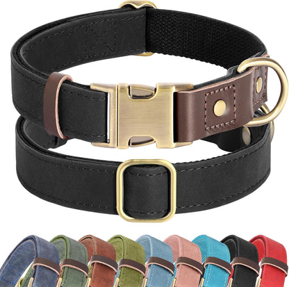 Soft PU Leather Dog Collars for Small Dogs,Classic Adjustable Dog Collars with Quick Release Metal Buckle,Easy Clean and Comfortable with Nylon Lining,Green,S Neck 11-15"